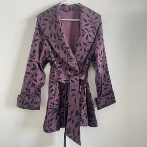 Mycra Pac Jacket Purple Velvet Floral Collared Belted Raincoat S/M Opera Collar